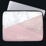 Elegant girly rose gold glitter white marble pink laptop sleeve<br><div class="desc">Stylish and elegant geometric faux rose gold glitter,  white marble and pink color block.</div>