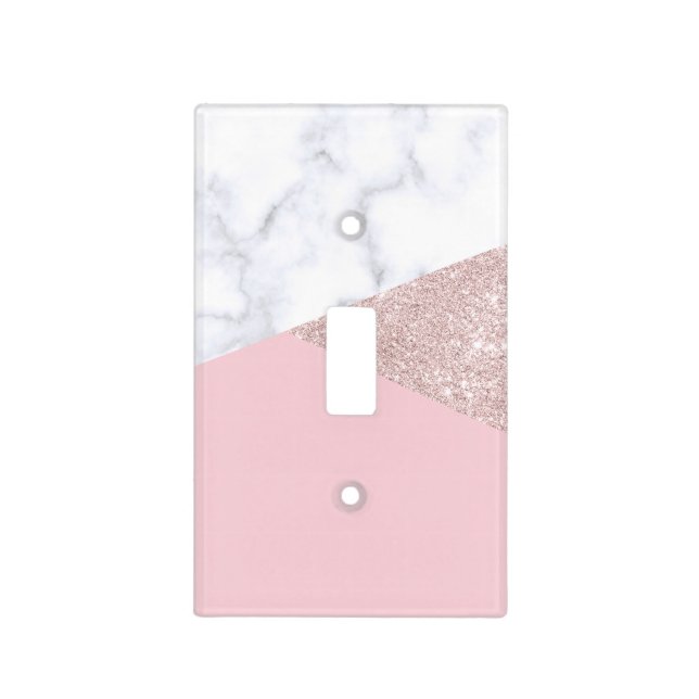 Elegant girly rose gold glitter white marble pink light switch cover (Front)