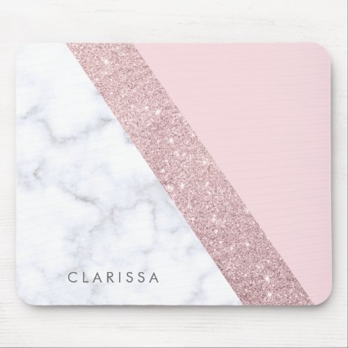 elegant girly rose gold glitter white marble pink mouse pad