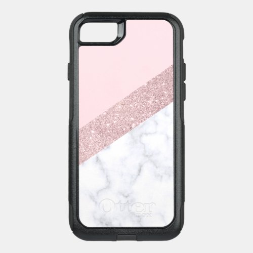 elegant girly rose gold glitter white marble pink OtterBox commuter iPhone SE87 case