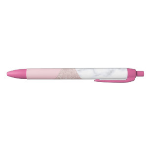 Elegant girly rose gold glitter white marble pink pen