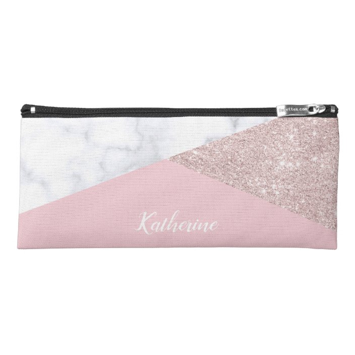 white and gold pencil case