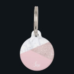 Elegant girly rose gold glitter white marble pink pet tag<br><div class="desc">Stylish and elegant geometric faux rose gold glitter,  white marble and pink color block.</div>