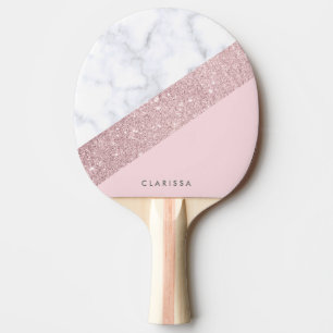 elegant girly rose gold glitter white marble pink ping pong paddle