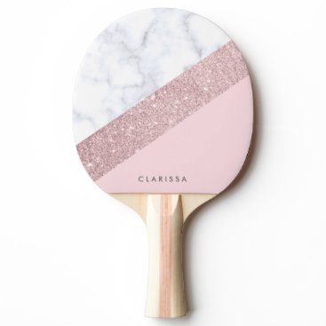 elegant girly rose gold glitter white marble pink ping pong paddle