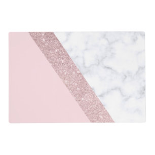 elegant girly rose gold glitter white marble pink placemat