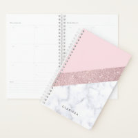 elegant girly rose gold glitter white marble pink planner