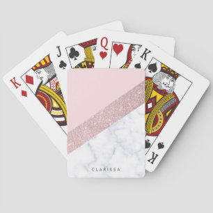 elegant girly rose gold glitter white marble pink poker cards