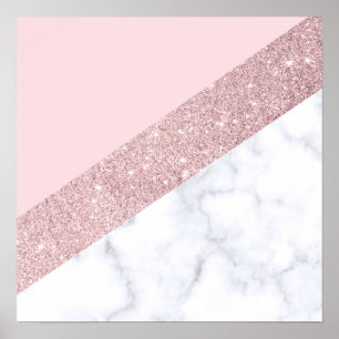 elegant girly rose gold glitter white marble pink poster