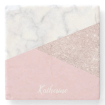 Elegant girly rose gold glitter white marble pink stone coaster Elegant girly rose gold glitter white marble pink stone coaster