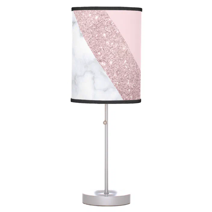 Elegant Girly Rose Gold Glitter White, Rose Gold Table Lamp With Pink Shade