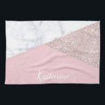 Elegant girly rose gold glitter white marble pink towel<br><div class="desc">Stylish and elegant geometric faux rose gold glitter,  white marble and pink color block.</div>
