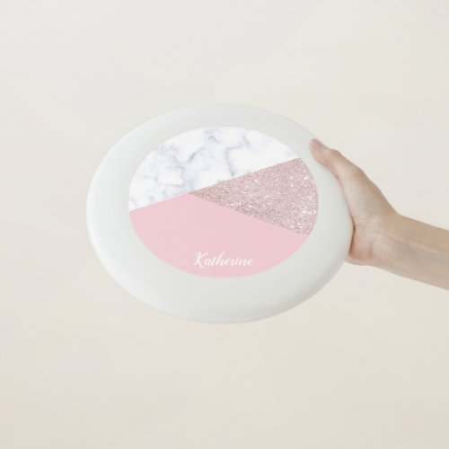 Elegant girly rose gold glitter white marble pink Wham_O frisbee