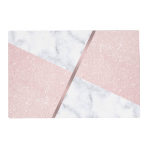 Elegant girly rose gold glitter & white marble placemat