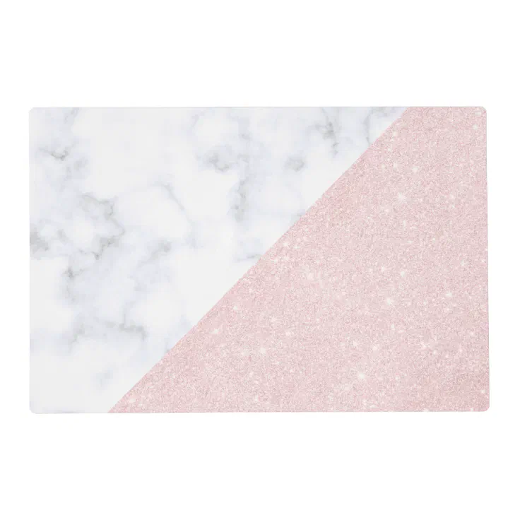 Elegant girly rose gold glitter & white marble placemat Zazzle