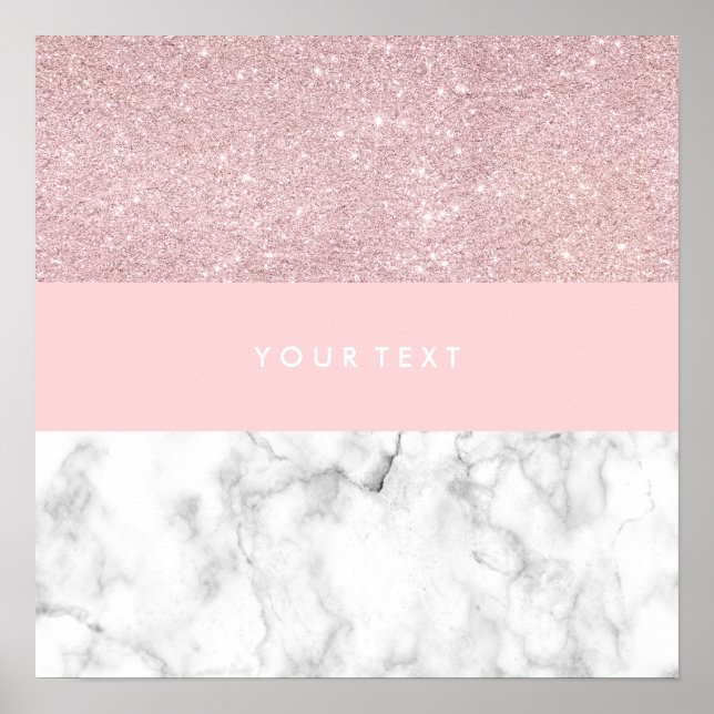 Elegant girly rose gold glitter & white marble poster (Front)