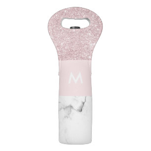 Elegant girly rose gold glitter & white marble wine bag