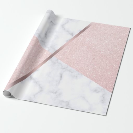 Elegant Girly Rose Gold Glitter And White Marble Wrapping Paper Zazzle 1939