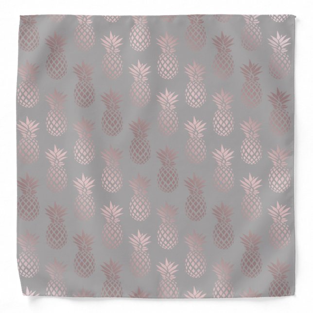 Elegant girly rose gold & grey pineapple pattern bandana (Front)