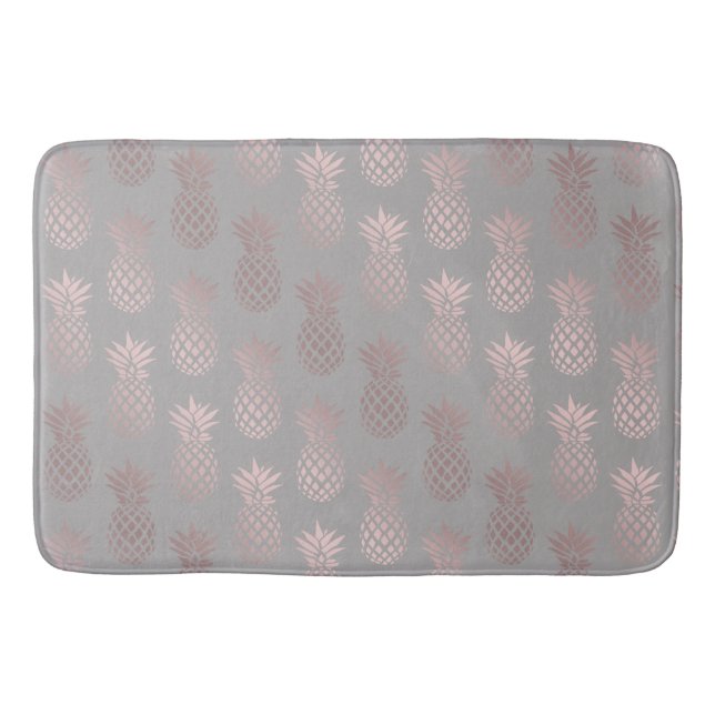 Elegant girly rose gold & grey pineapple pattern bath mat (Front)
