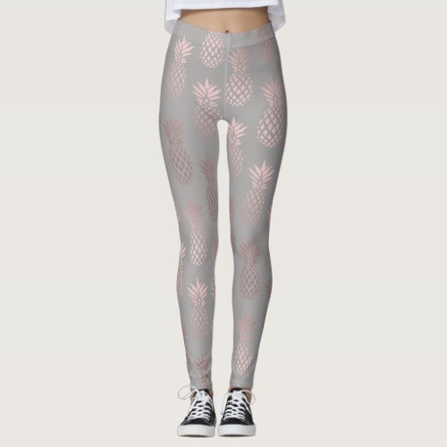 Elegant girly rose gold  grey pineapple pattern leggings