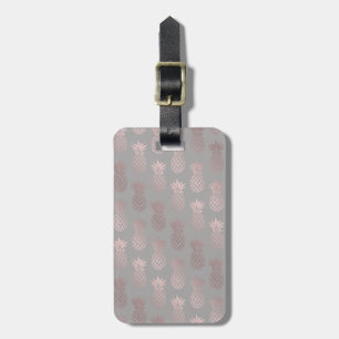 Elegant girly rose gold & grey pineapple pattern luggage tag