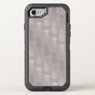 Elegant girly rose gold & grey pineapple pattern OtterBox defender iPhone SE/8/7 case