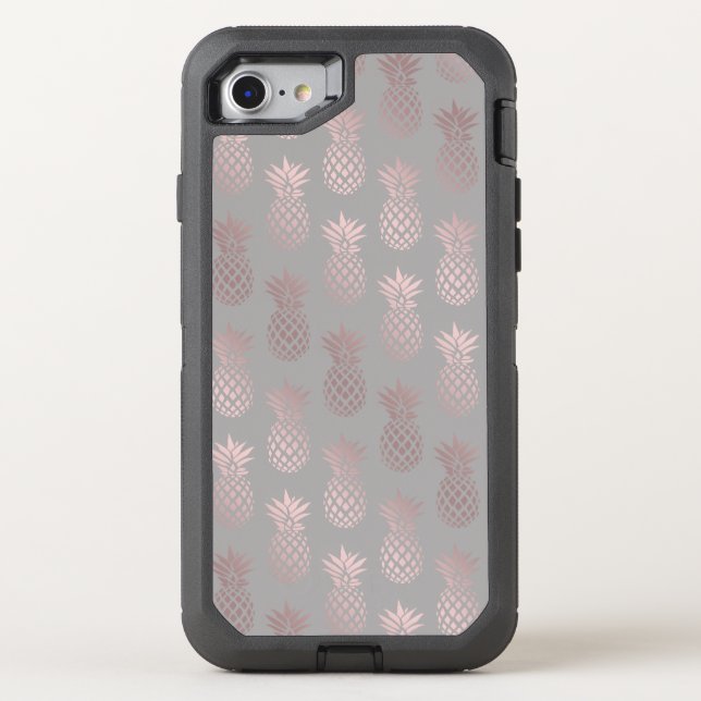 Elegant girly rose gold & grey pineapple pattern otterbox iPhone case (Back)
