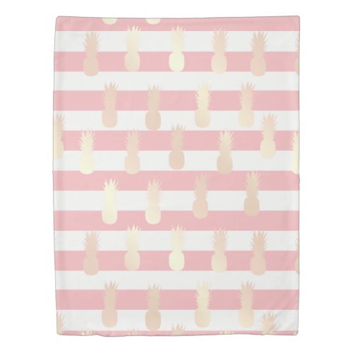 Elegant girly rose gold pineapple pattern striped duvet cover