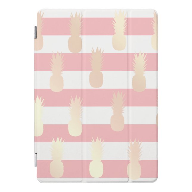 Elegant girly rose gold pineapple pattern striped iPad pro cover (Front)