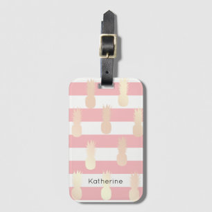 Elegant girly rose gold pineapple pattern striped luggage tag