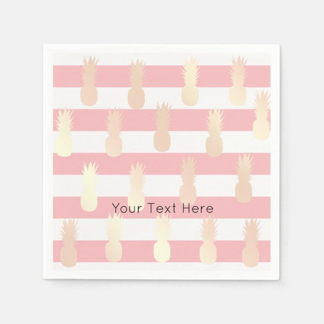 Elegant girly rose gold pineapple pattern striped napkins (Front)
