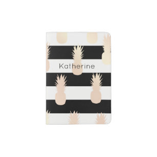 Elegant girly rose gold pineapple pattern striped passport holder