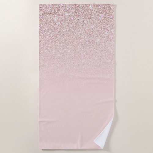 Elegant Girly Rose Gold Pink Glitter Ombre Beach Towel