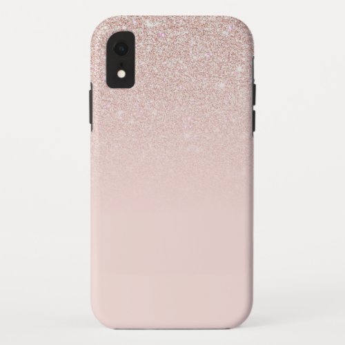 Elegant Girly Rose Gold Pink Glitter Ombre iPhone XR Case