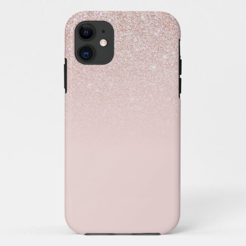 Elegant Girly Rose Gold Pink Glitter Ombre iPhone 11 Case