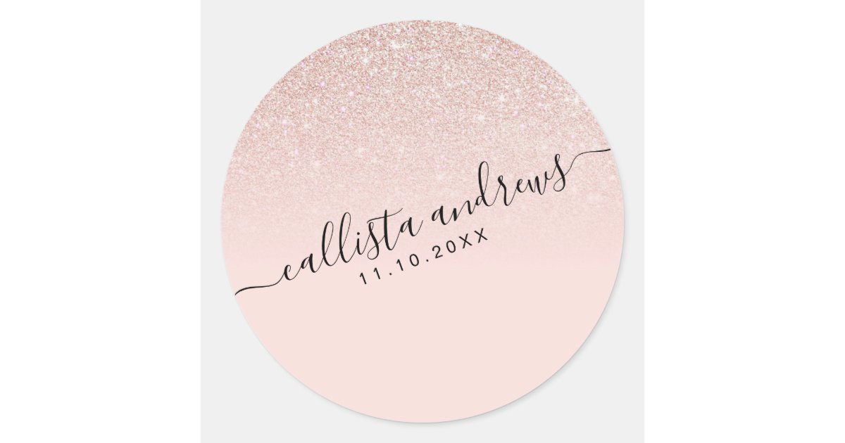 Elegant Girly Rose Gold Pink Glitter Ombre Classic Round Sticker | Zazzle