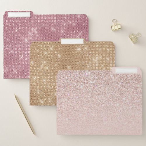 Elegant Girly Rose Gold Pink Glitter Ombre File Folder