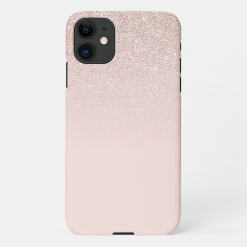 Elegant Girly Rose Gold Pink Glitter Ombre iPhone 11 Case
