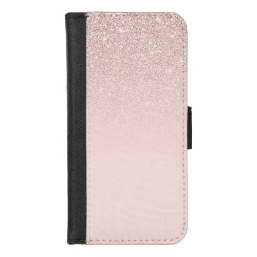 Elegant Girly Rose Gold Pink Glitter Ombre iPhone 87 Wallet Case