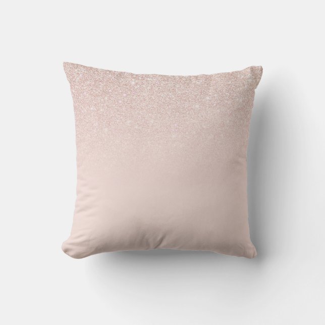 Elegant Girly Rose Gold Pink Glitter Ombre Outdoor Pillow (Front)