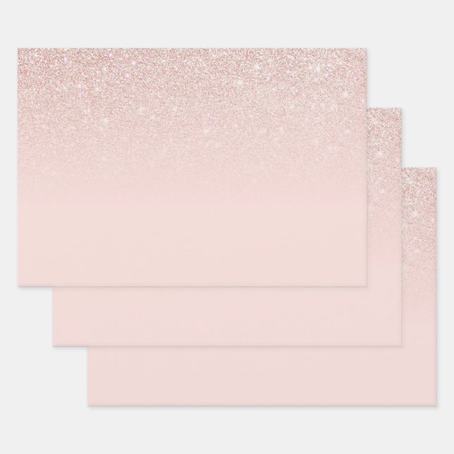 Elegant Girly Rose Gold Pink Glitter Ombre Wrapping Paper Sheets (Set)