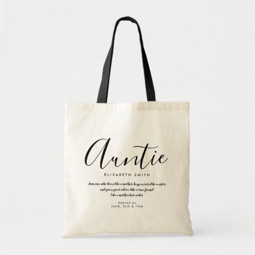 Elegant Girly Script Auntie Quote Tote Bag