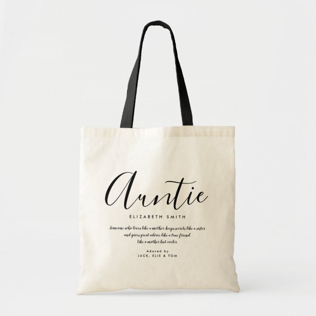 Elegant Girly Script Auntie Quote Tote Bag (Front)