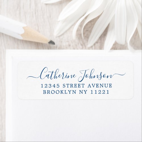 Elegant Girly Script Calligraphy Navy Blue Label