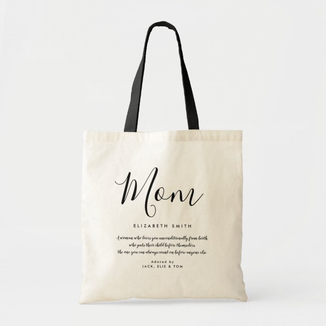 Elegant Girly Script Mom Quote Tote Bag (Front)