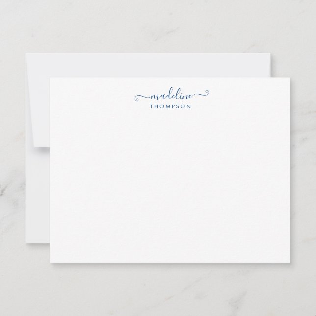 Elegant Girly Script Navy Blue Typography Note Card (Front)