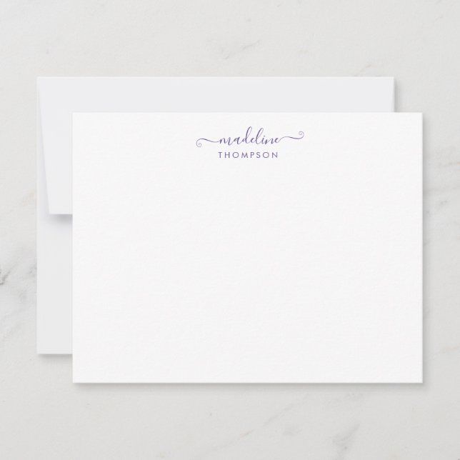 Elegant Girly Script Purple Violet Typography Note Card (Front)