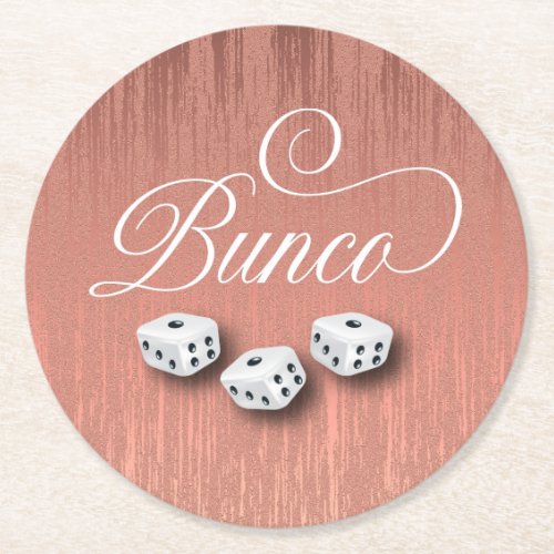 Elegant Girly Sparkle Dice Bunco Party Round Paper Coaster