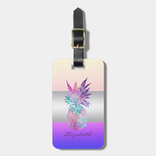 Elegant Girly Stripe Pineapple Luggage Tag